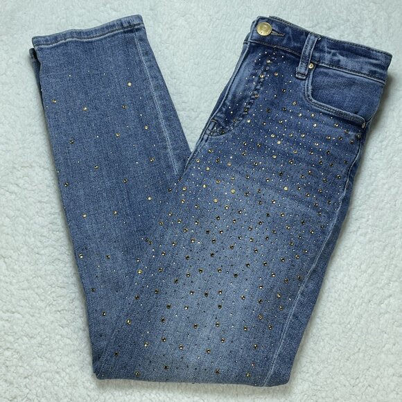 Kut from the Kloth Jeans Womens 0 Blue Reese Ankle Straight Rhinestones 26x27 - Picture 1 of 10